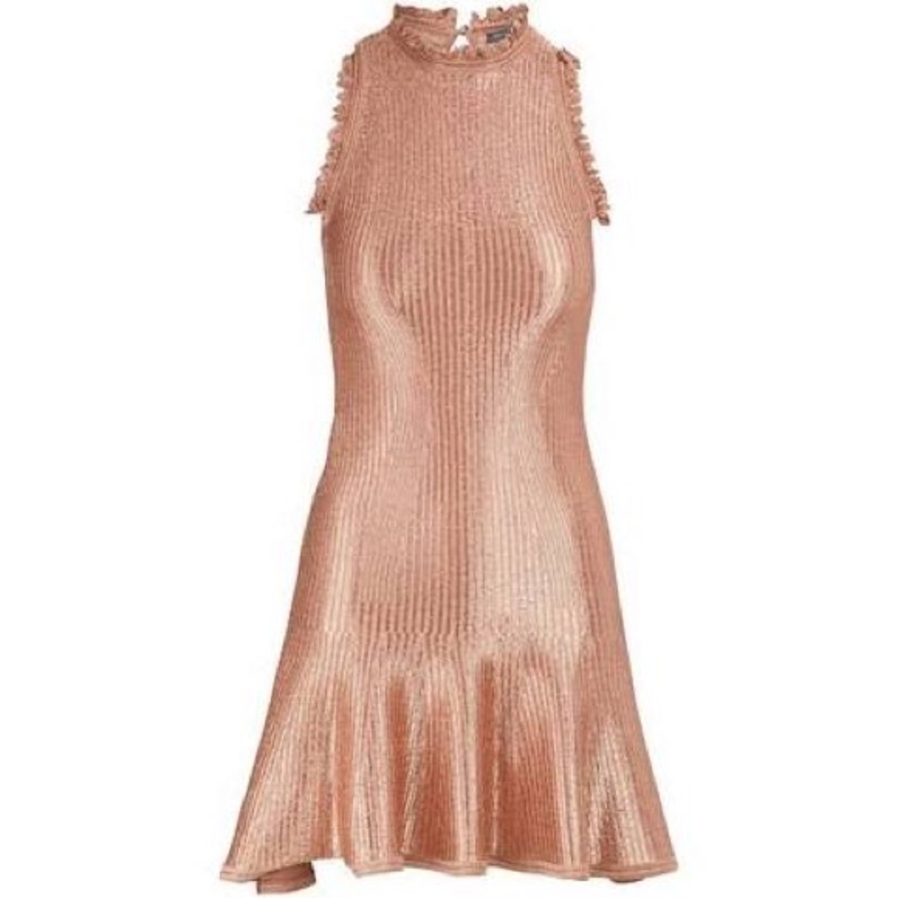 Alexander McQueen Metallic Rose Gold Flare Dress